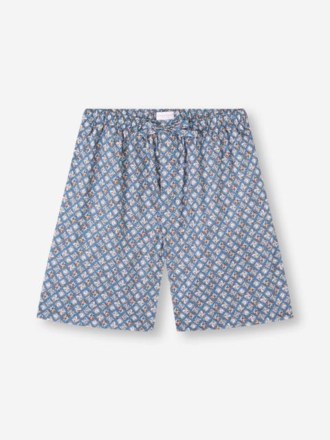 Men's Lounge Shorts Cotton Batiste Blue Multicolor Diamond Print