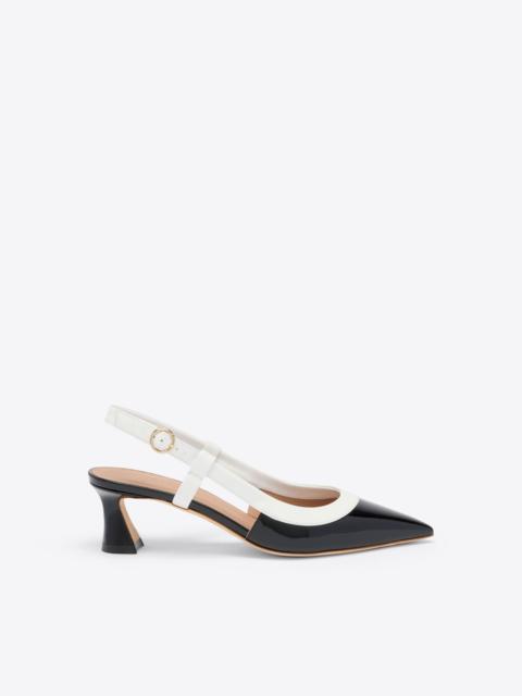 Tate 45 Black & White Patent Kitten Heel Slingbacks