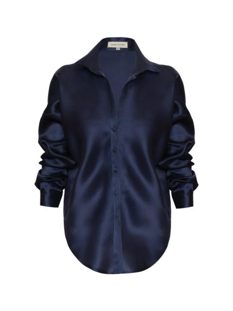 Purifica Silk Button-Down navy