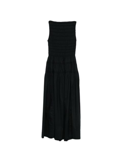 shirred sleeveless midi dress
