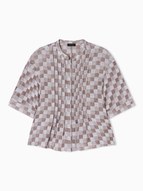 CHECK LINEN GAUZE TOP