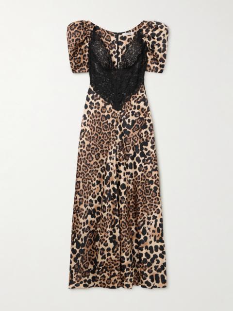 Lace-trimmed Leopard-print Silk-charmeuse Maxi Dress