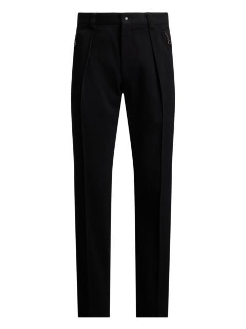 pleated flat-front trousers