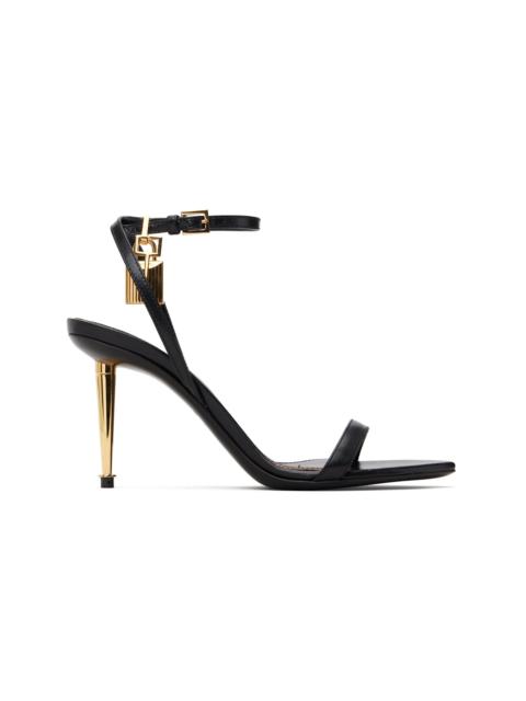 Black Padlock Pointy Naked Heeled Sandals