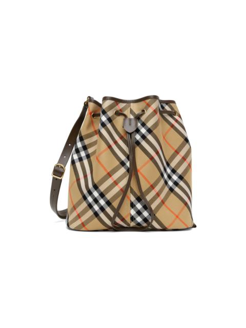Beige Jacquard Check Drawstring Bucket Bag
