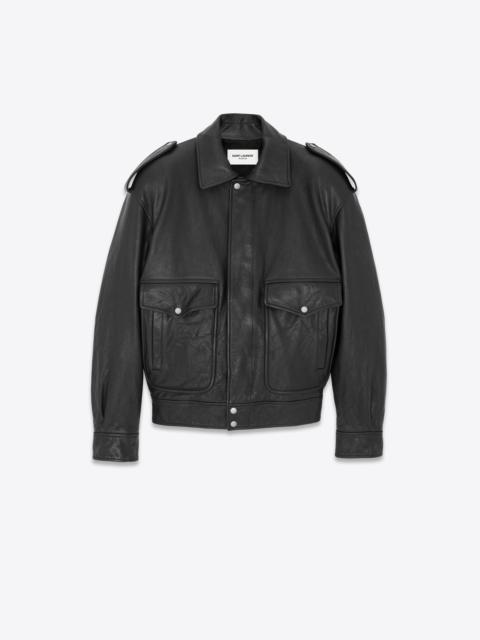 oversized jacket in grained leather