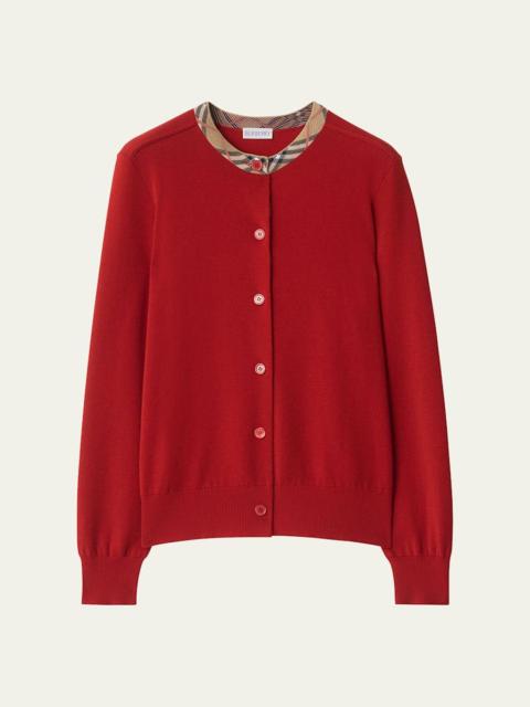 Margot Check-Trim Crewneck Cardigan