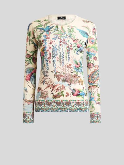 SILK AND CASHMERE SWEATER WITH FLORA AND FAUNA MOTIF