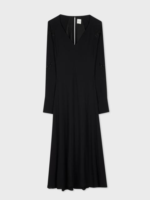 Women's Black Beaded Banana Sleeve Dress