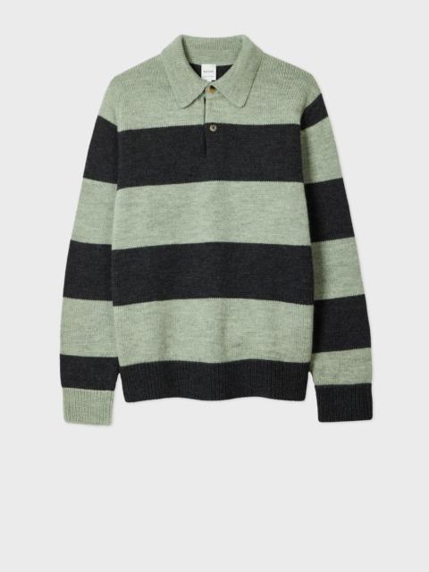 Green and Charcoal Block Stripe Polo Sweater