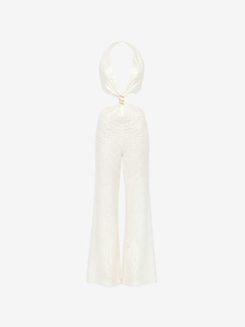 White Jumpsuit with Scale Print and Cut-Out Detailing