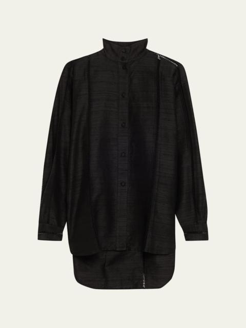 Dupioni Silk Stand Collar Shirt