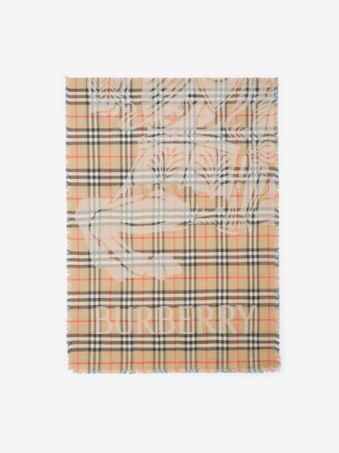 Wide EKD Check Wool Silk Scarf