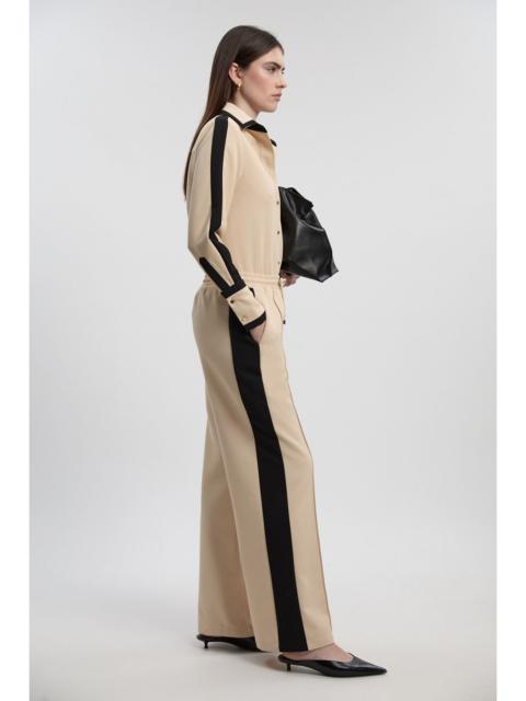 Twill Contrast Woven Wide Leg Trousers