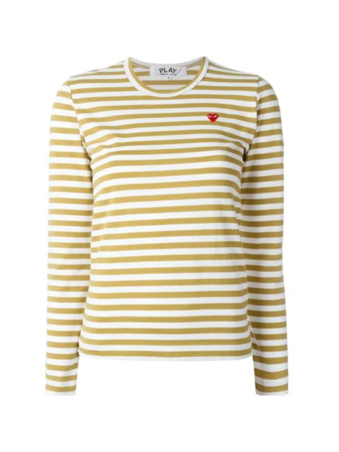 WOMENS STRIPED TEE SMALL RED HEART - OLIVE