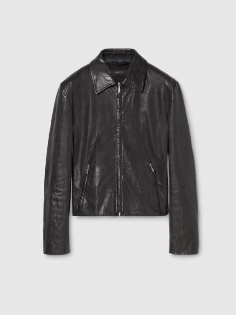 Washed stretch nappa leather jacket