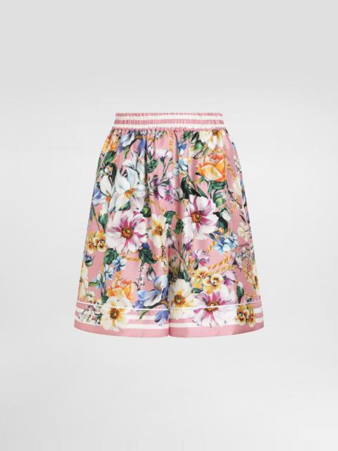 Floral-print silk pajama shorts