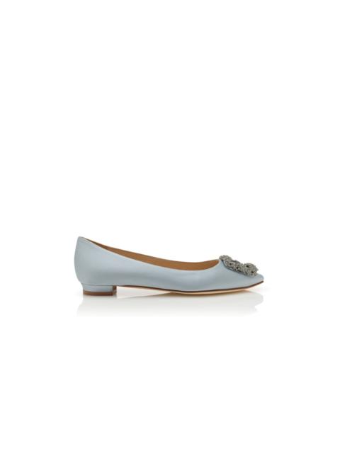 Light Blue Satin Jewel Buckle Flat Pumps