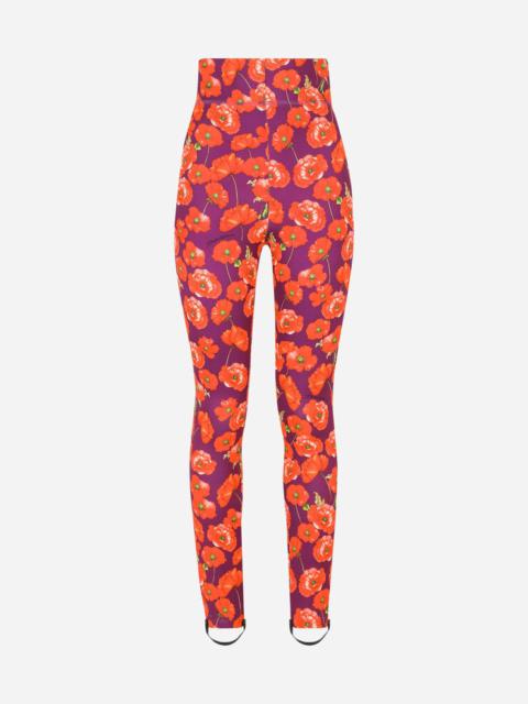 Run-resistant jersey leggings with poppy print