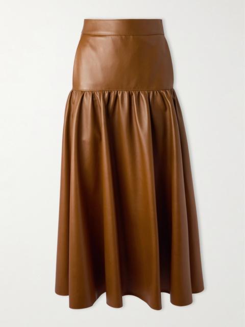 Tiered Leather Midi Skirt