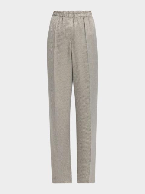 Micro Jacquard Straight-Leg Pull-On Trousers