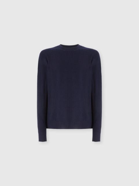 Crew neck sweater in wool with chevron pattern