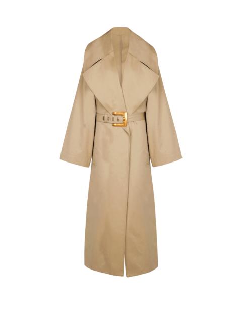 Long cotton gabardine trench coat