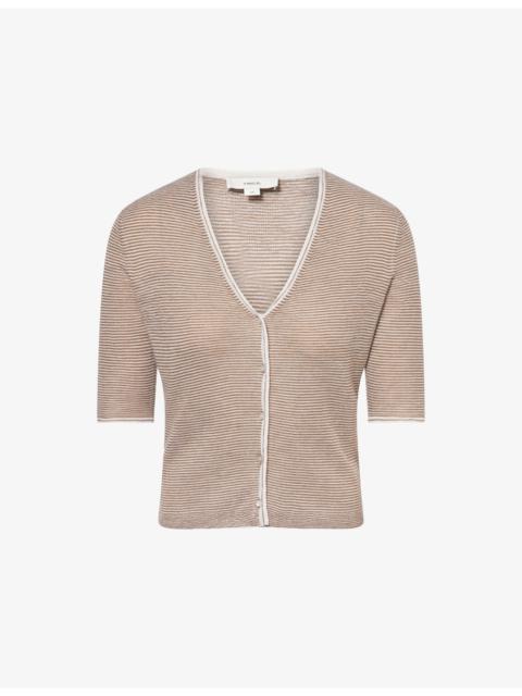 Striped Short-Sleeves Cashmere And Silk Cardigan