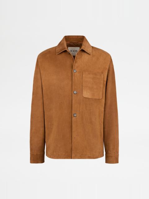 SHIRT JACKET IN PASHMY SUEDE - BROWN