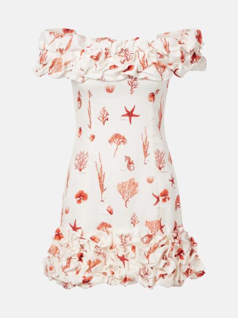 Jardin printed off-shoulder linen minidress