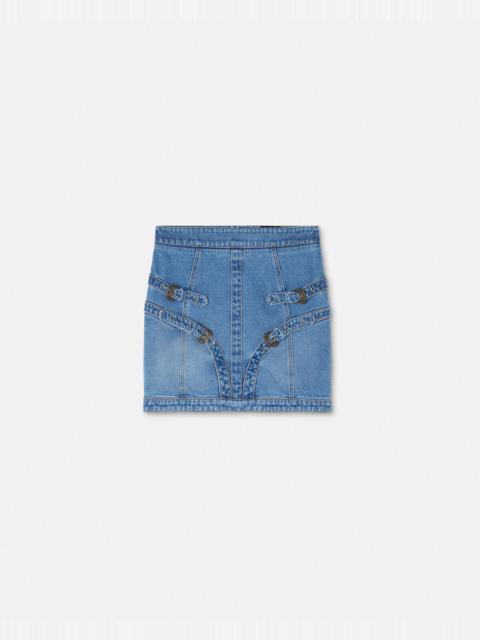 Baroque Buckle Denim Mini Skirt