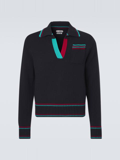 Cotton, cashmere, and wool polo sweater