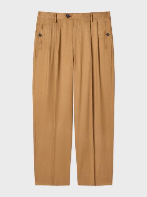 Tan Double-Pleat Wide Leg Trousers