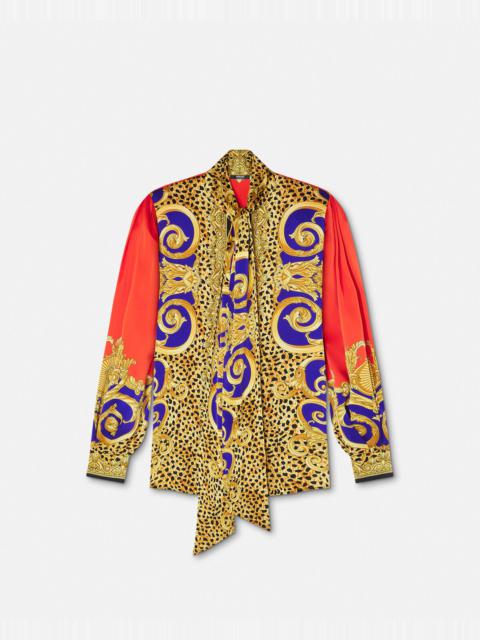 Cheetah Barocco Silk Lavallière Shirt
