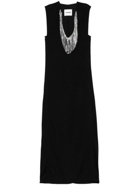 fringed-mesh maxi dress