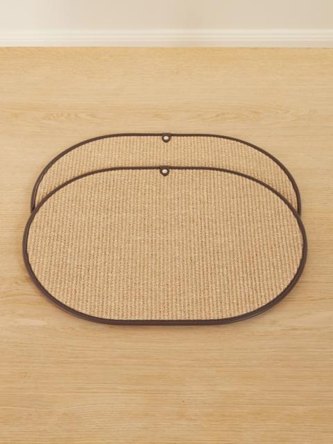 Set Of Two Leather-trimmed Woven Raffia Napkins