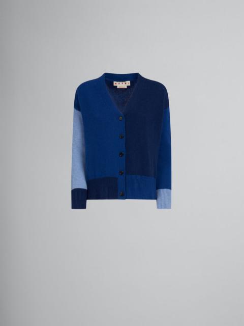 BLUE COLOUR-BLOCK CASHMERE CARDIGAN