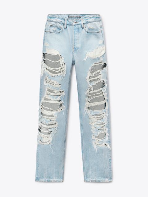 Indigo Distressed Jean with Knit Detail