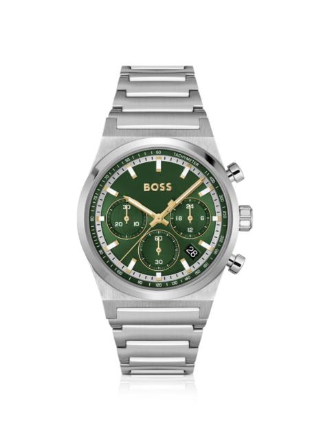 GREEN-DIAL CHRONOGRAPH WATCH IN SILVER-TONE STEEL
