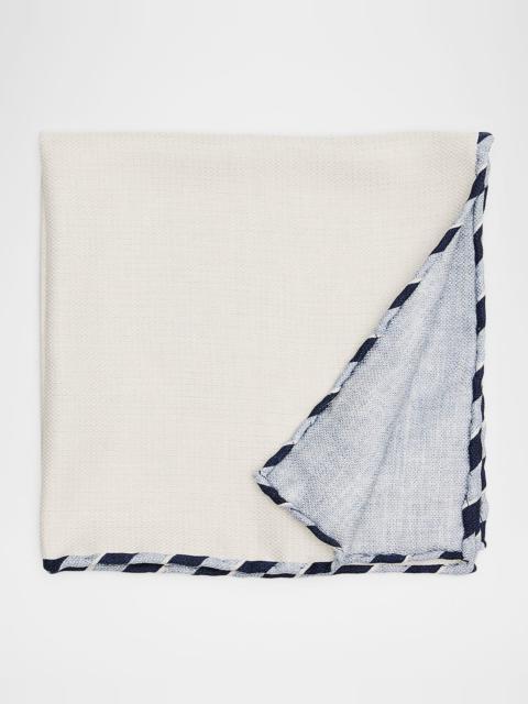 Men's Double-Face Stripe-Trim Silk Pocket Square