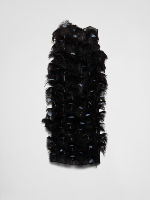 Feather-embellished silk organza dress