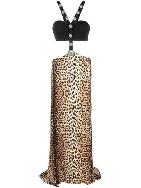 leopard-print panelled maxi dress