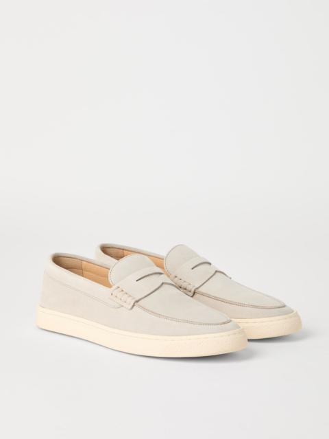 Washed suede loafer sneakers with natural rubber sole