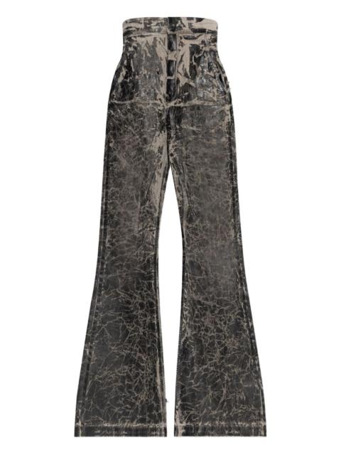 crackle-effect flared trousers