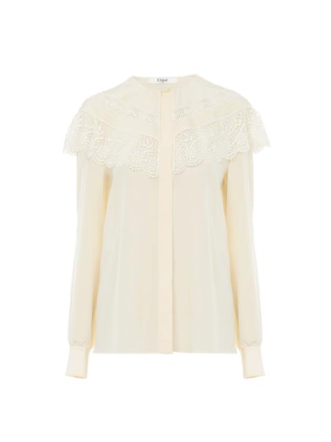 GATHERED BLOUSE IN CRÊPE DE CHINE & LACE