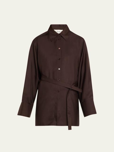 Long-Sleeve Deconstructed Silk Shirt