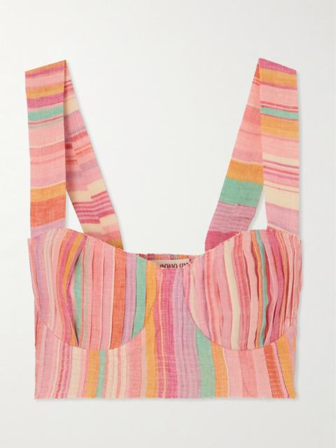 Dalia Frayed Pleated Striped Linen Bustier Top
