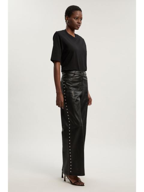 Studded Leather Wide Leg Trouser