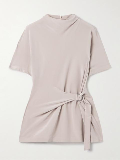 Buckle-embellished Draped Silk Crepe De Chine Top