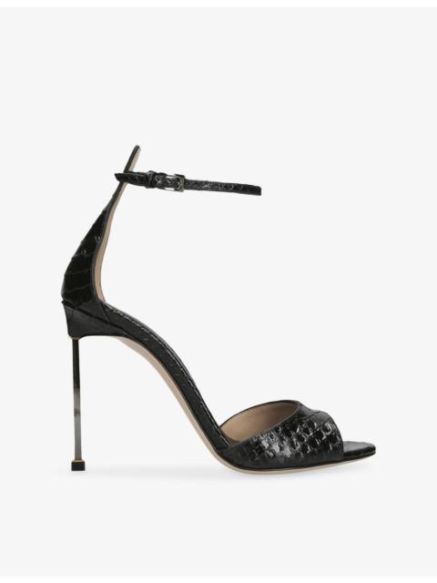 Pin-Heel Embossed-Leather Heeled Sandals
